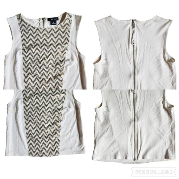 Trouve white brown cream gold sleeveless top sz XS - Picture 3 of 10